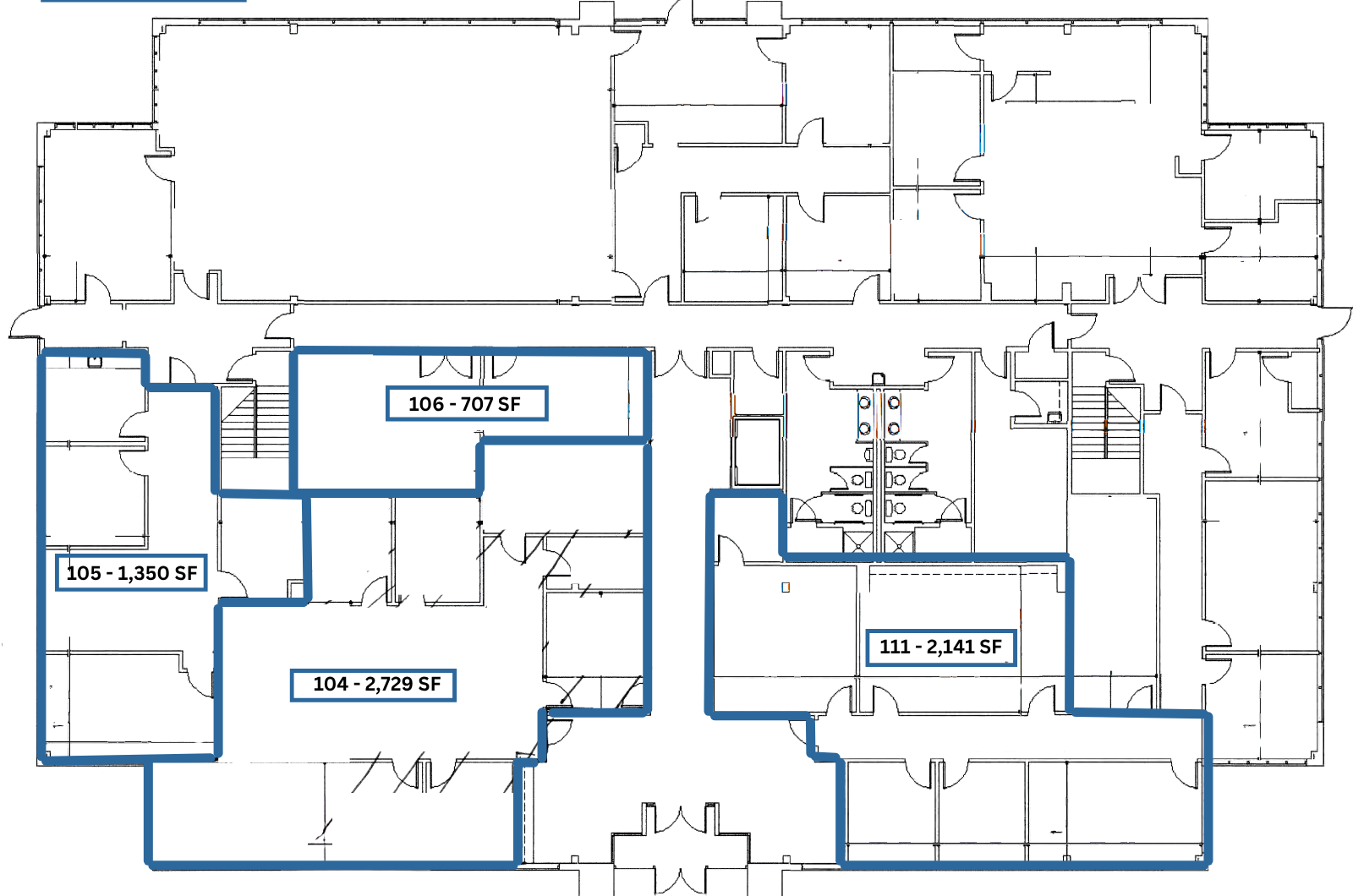 First-floor plan outlining Suites 104, 105, 106, and 111