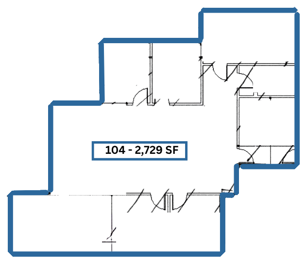 Floor plan outlining Suite 104