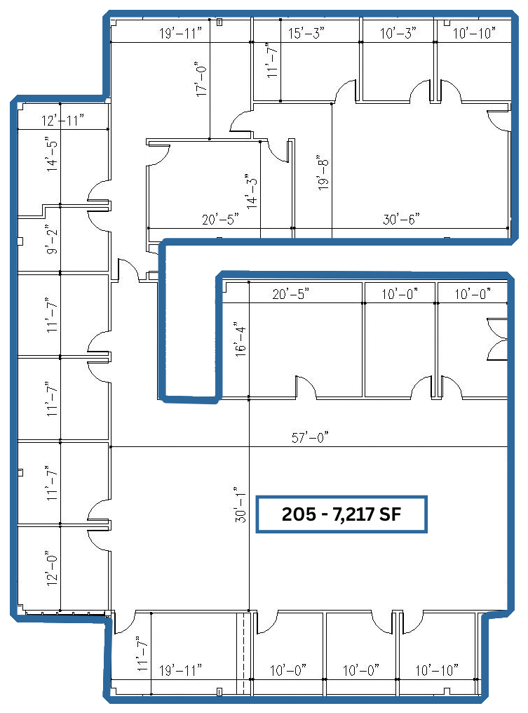 Floor plan outlining Suite 205